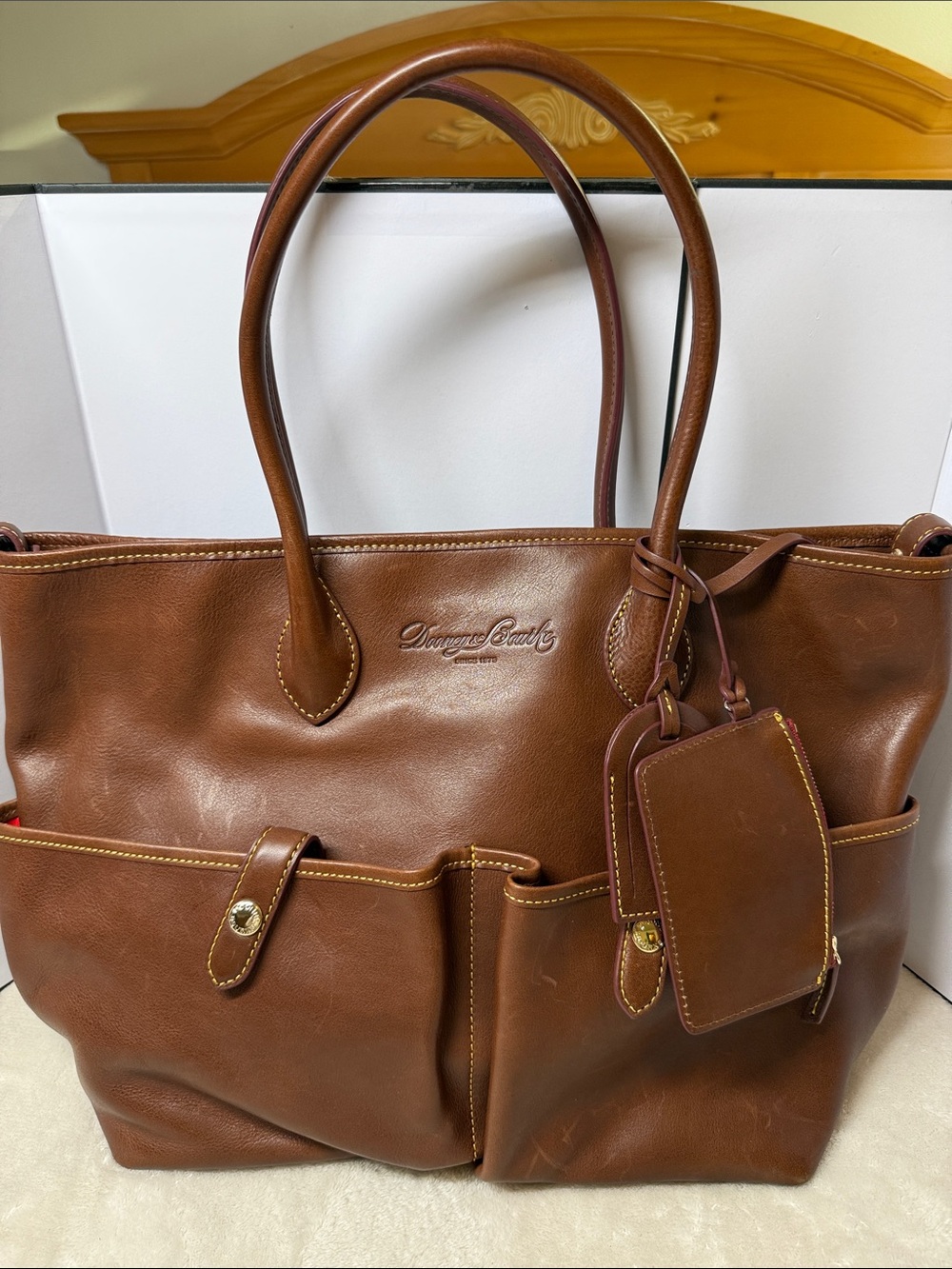 Dooney & Bourke Florentine Medium East West Pocket Satchel Tote Leather Chestnut